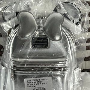 Disney Parks 100 Years Loungefly Minnie Mouse Mini Backpack Platinum Silver Drip